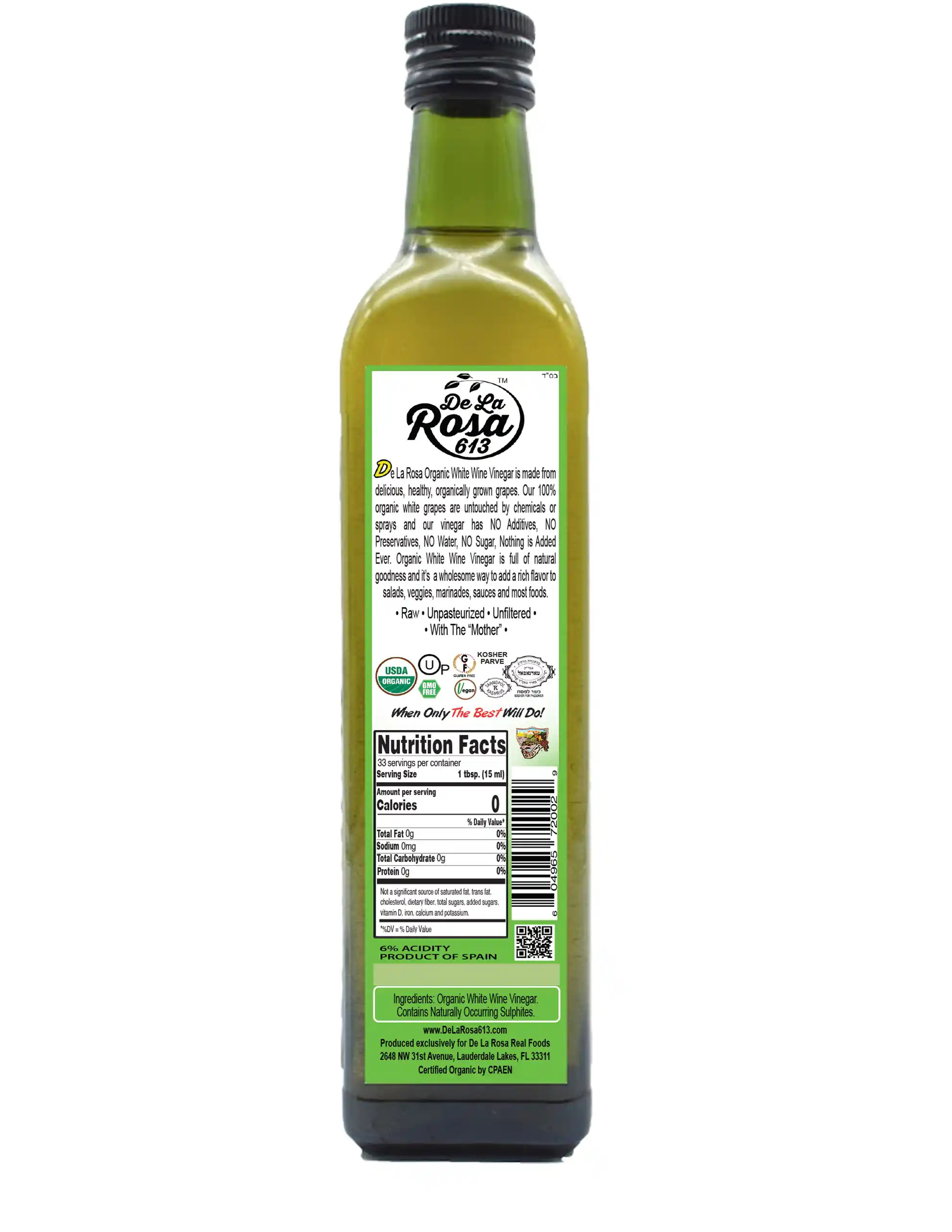 ORGANIC WHITE WINE VINEGAR 500ML BACK