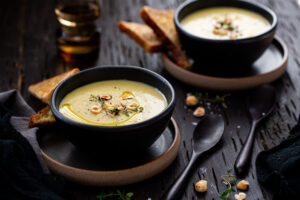 Leek, Potato & Hazelnut Soup With Truffle Oil