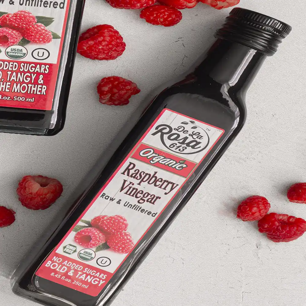 ORGANIC RASPBERRY VINEGAR 250ML IMAGE TOP VIEW